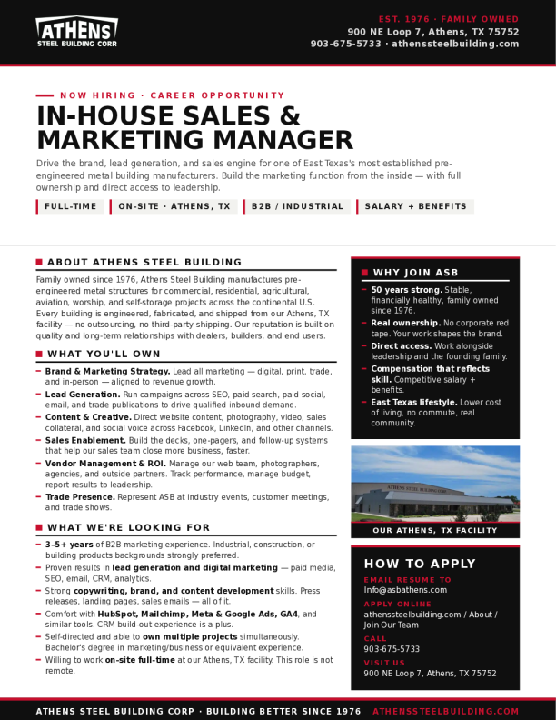 In House Sales & Marketing Manager