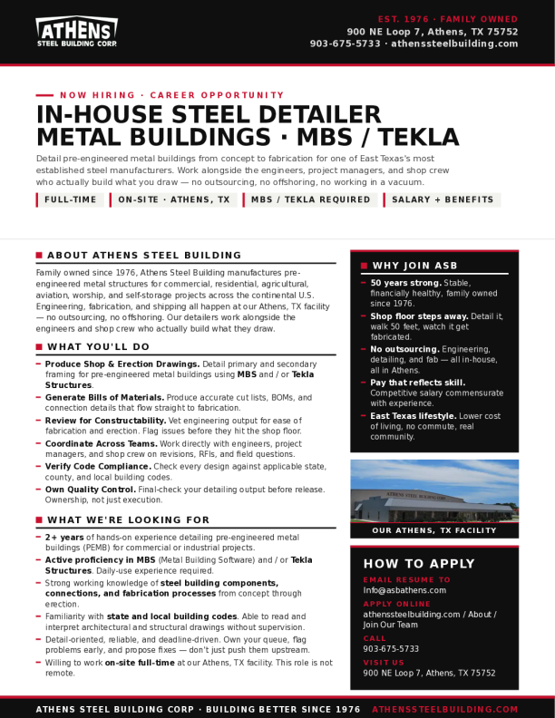 In House Steel Detailer (MBS-Tekla)